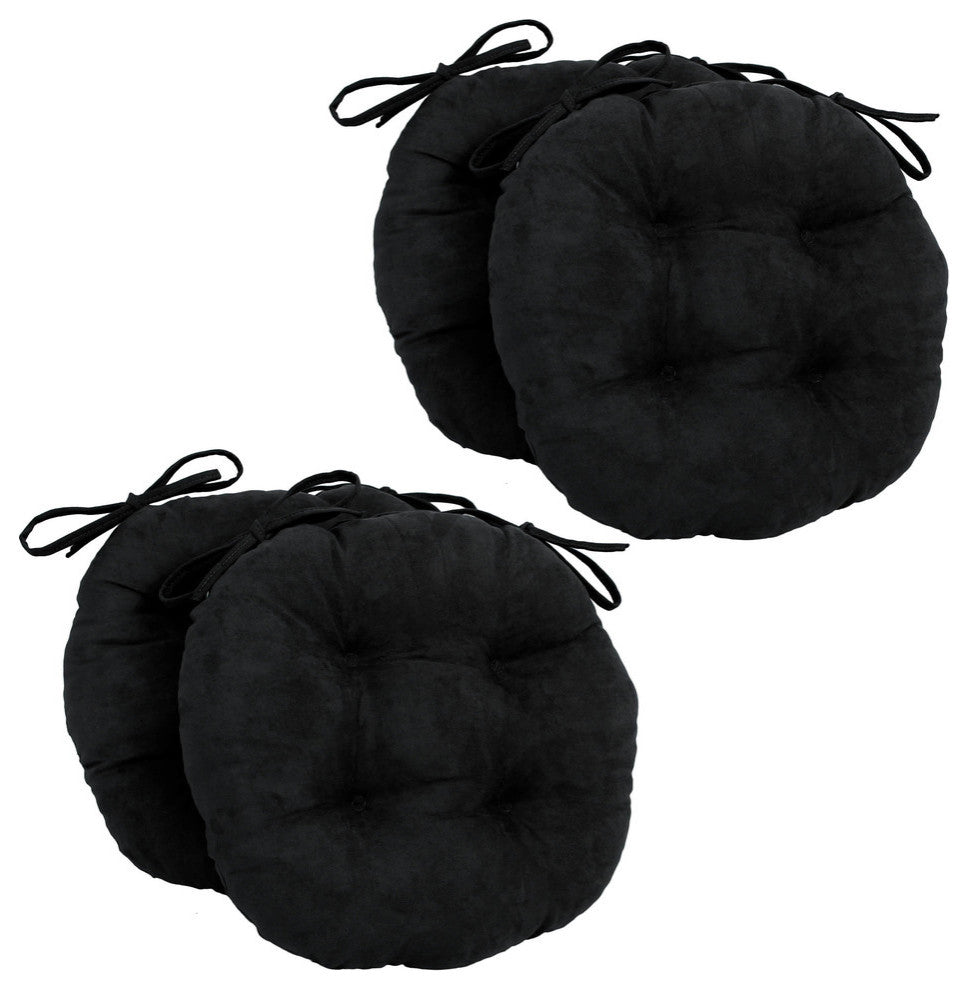 16" Solid Micro Suede Round Tufted Chair Cushions, Set of 4, Black