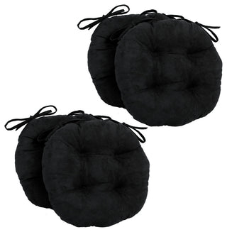 16" Solid Micro Suede Round Tufted Chair Cushions, Set of 4, Black