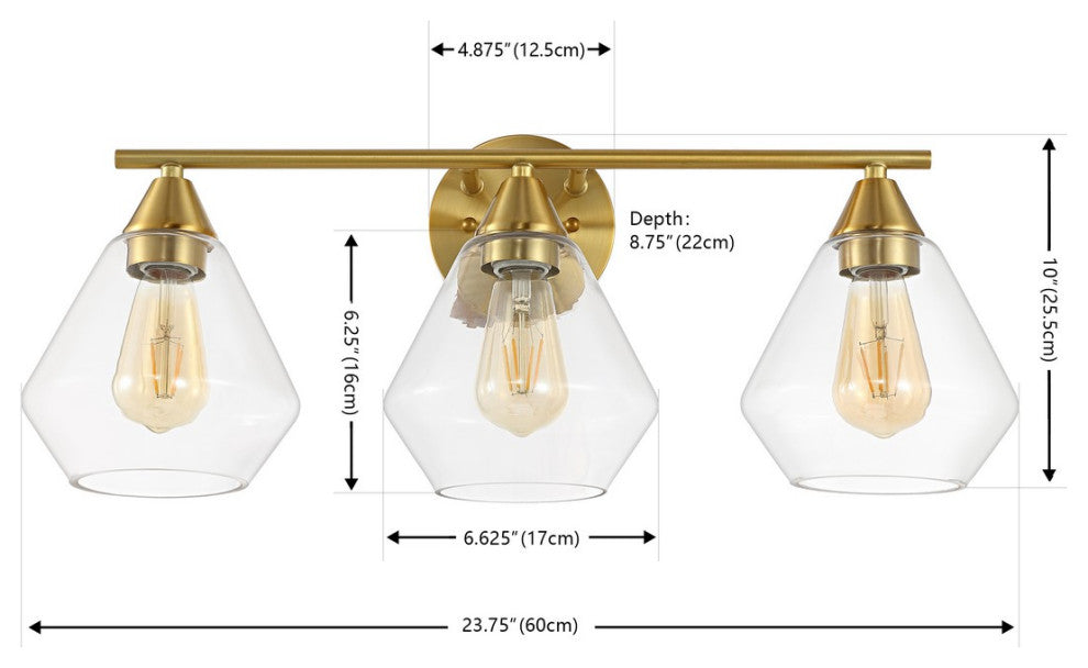 Safavieh Amani 3 Lt 23.75" Wall Sconce, Brass/Clear