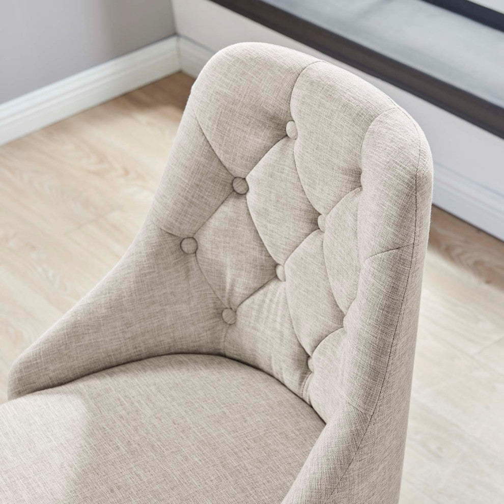 Computer Work Desk Swivel Tufted Chair, Fabric, Black Beige, Modern, Home Office