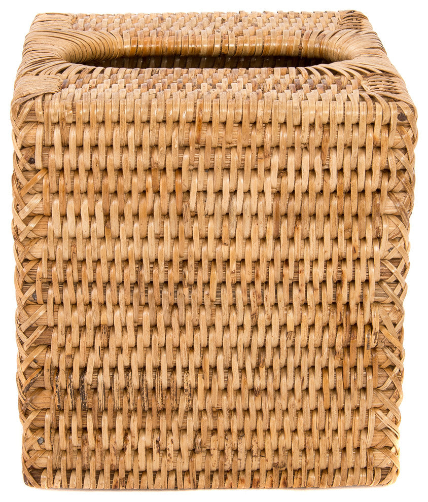 Artifacts Rattan Column Tissue Box Cover, Honey Brown