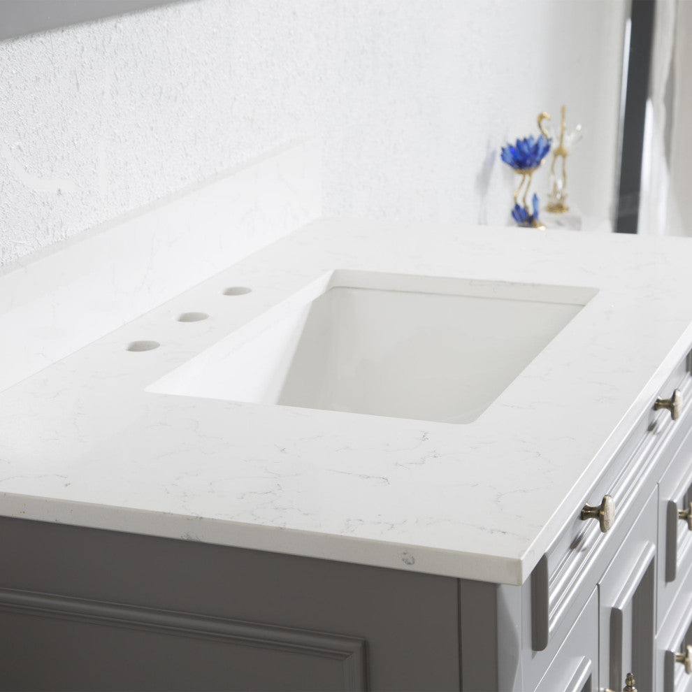 Solid Wood Bathroom Vanity with Quartz Top and cUPC Certified Sink, Titainum Grey, 36 Inch