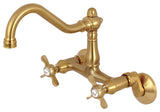 Kingston Brass 6" Adjustable Center Wall Mount Kitchen Faucet, Brushed Brass
