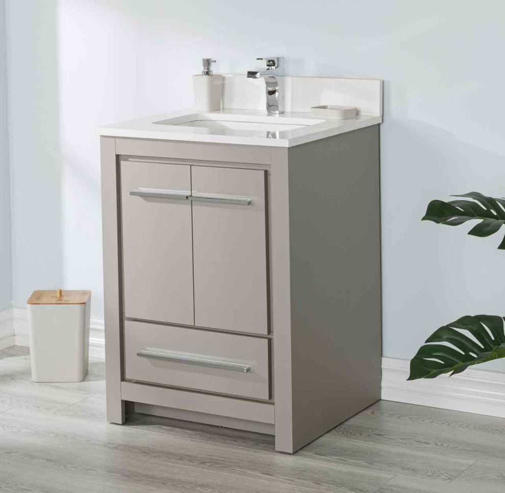 Mila Collection 24" Bathroom Vanity With Sink, Mirror, Countertop, Ash Gray