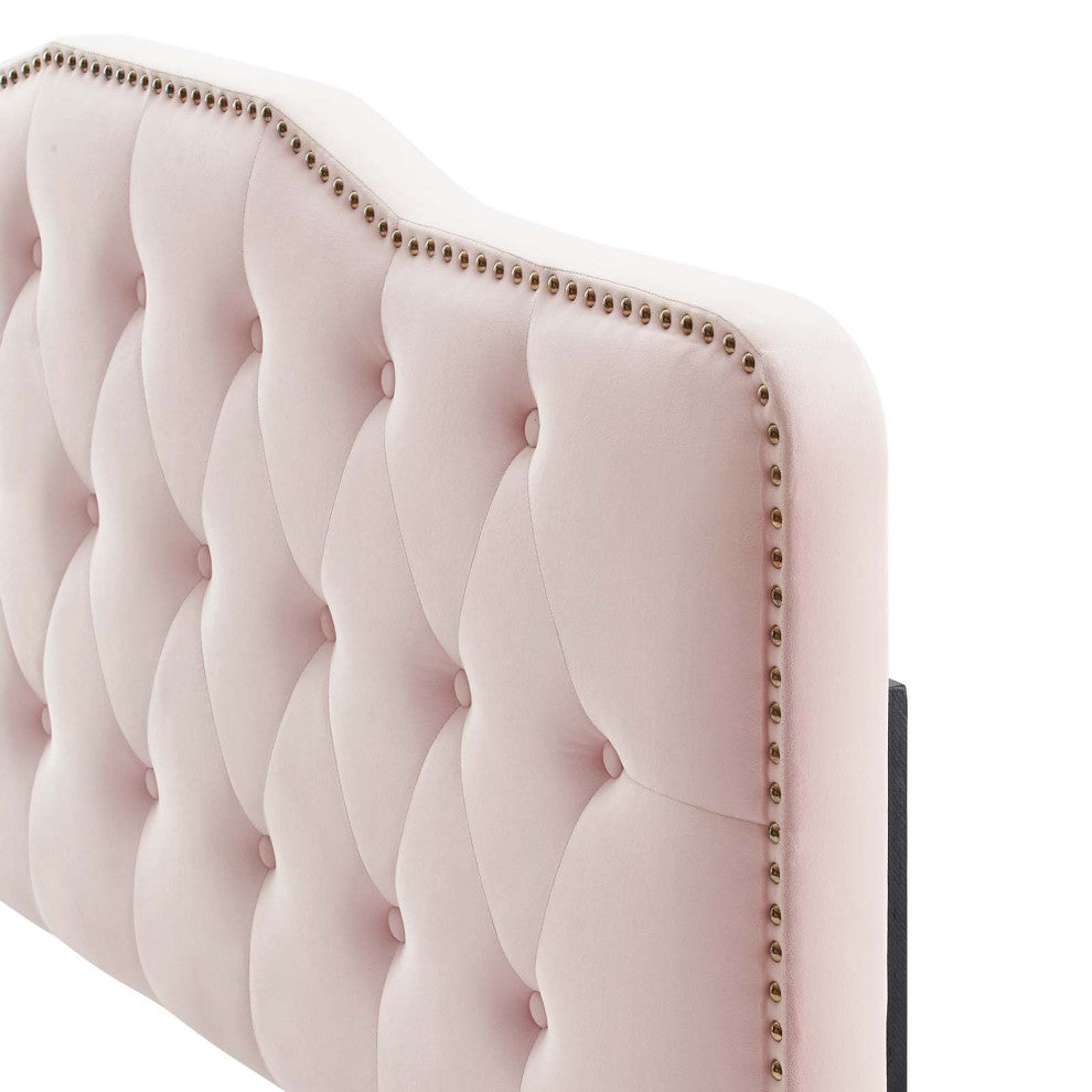 Tufted Headboard, King Size, Velvet, Pink, Modern Contemporary, Bedroom Master
