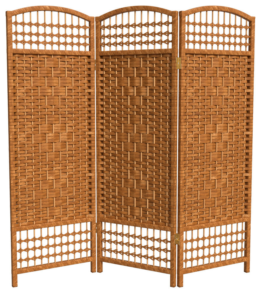 4' Tall Fiber Weave Room Divider, Dark Beige, 3 Panels