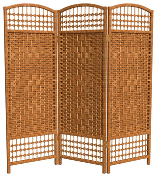 4' Tall Fiber Weave Room Divider, Dark Beige, 3 Panels