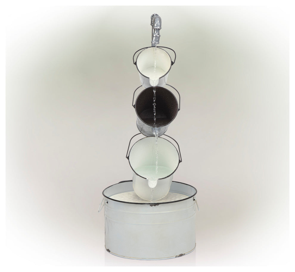 Rustic Cream White Metal Pails Fountain