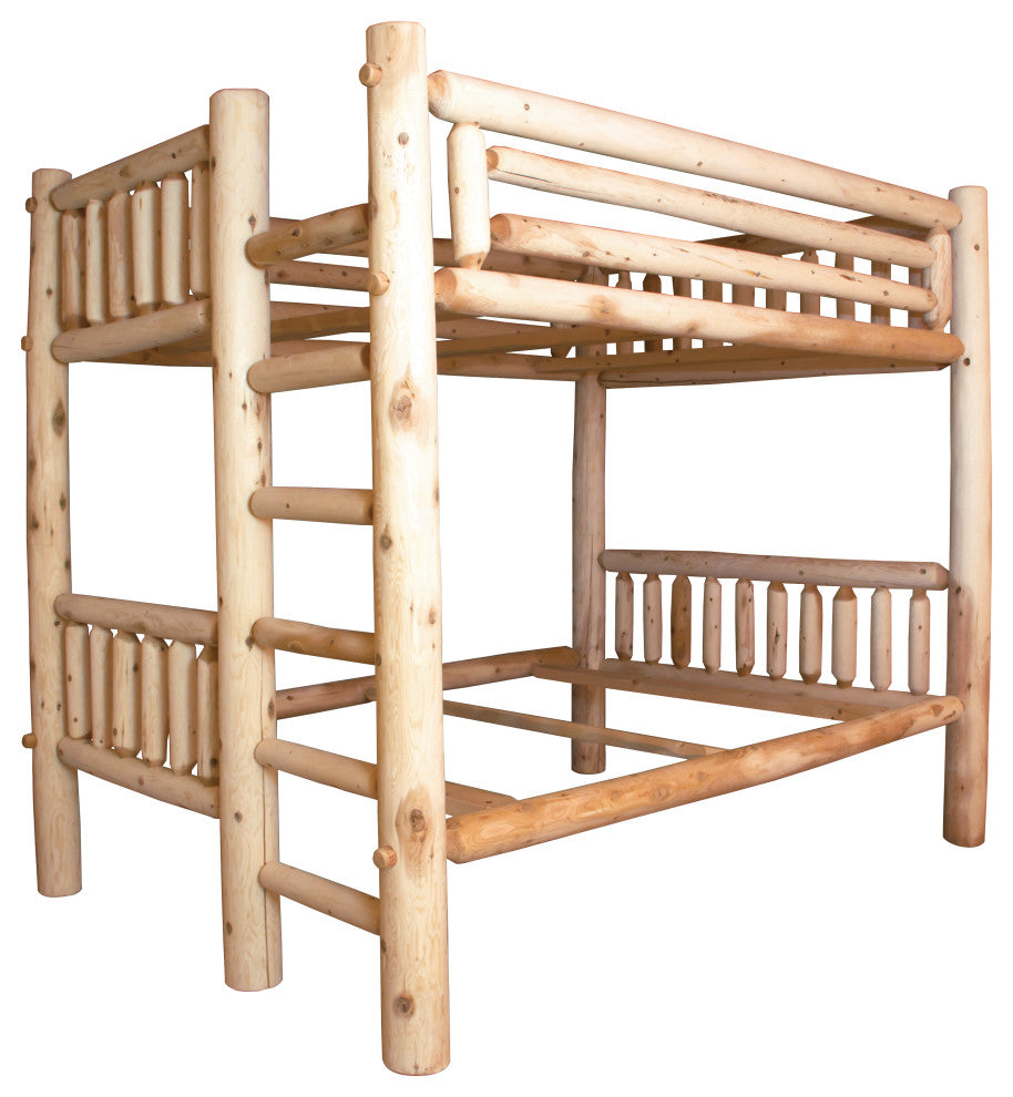 White Cedar Log Bunk Bed, Queen Over Queen