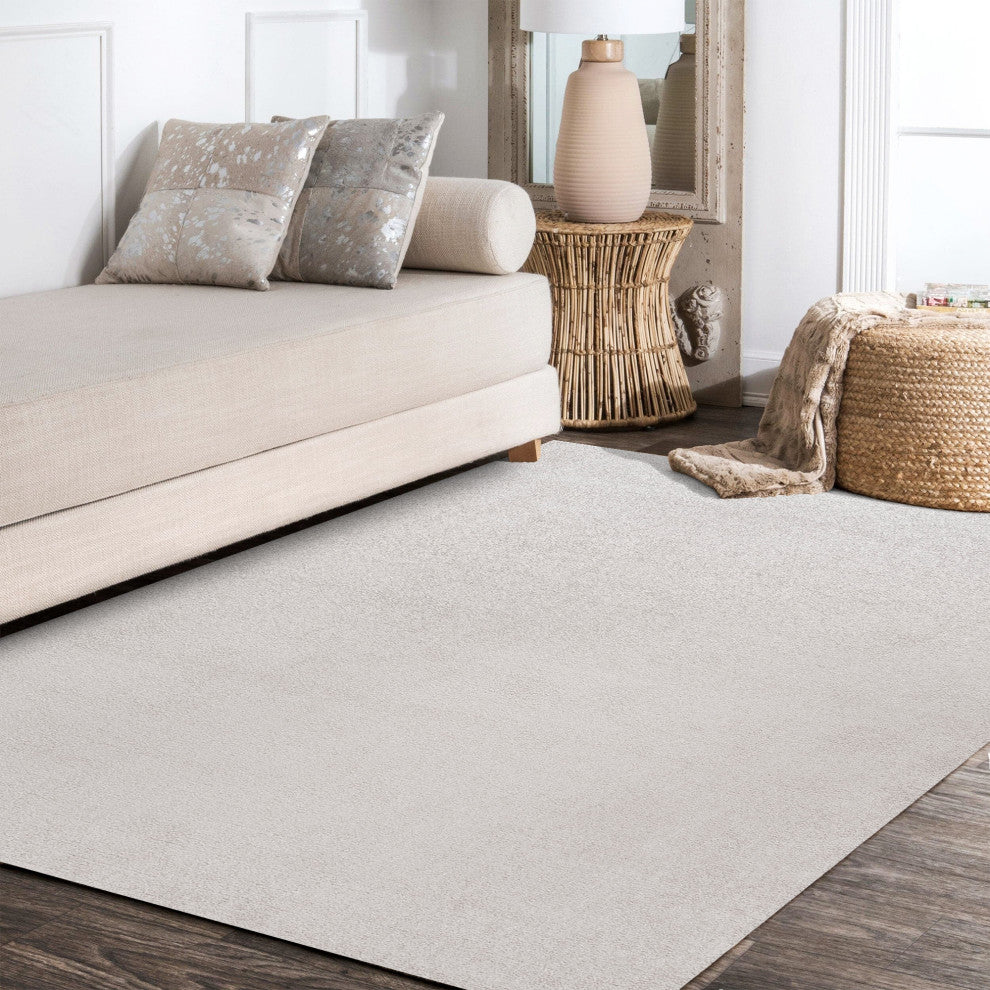 Haze Solid Low-Pile Runner Rug, Ivory, 9 X 12