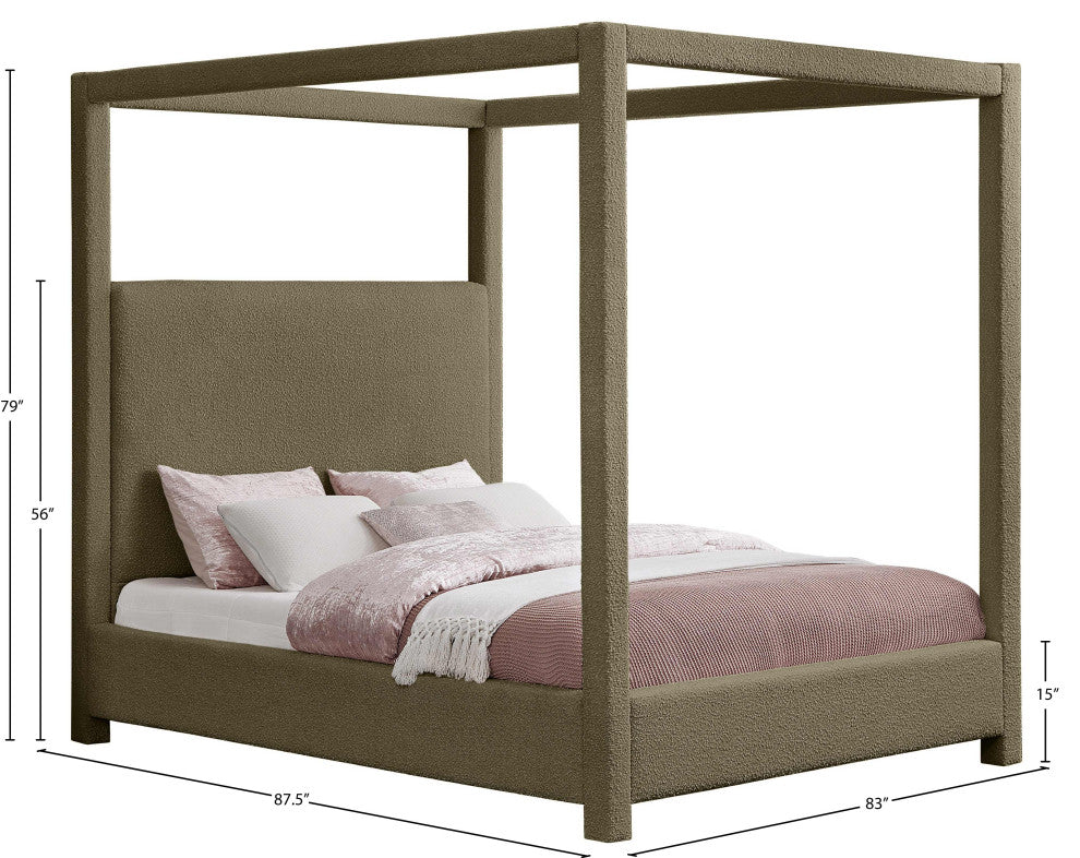 Eden Boucle Fabric Upholstered Bed, Olive, King
