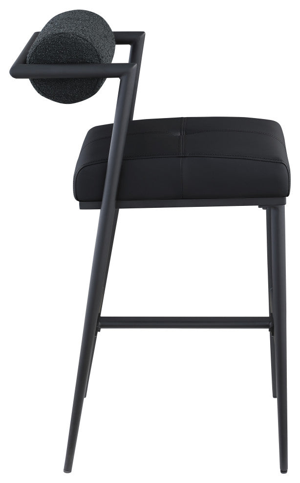 Stryker Boucle Fabric and Faux Leather Stool, Set of 2, Black