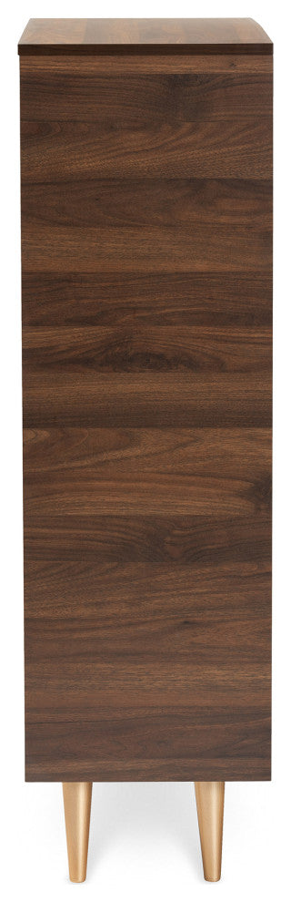 Noelene Mid-Century Walnut Brown and Gold 2-Door Shoe Storage Cabinet