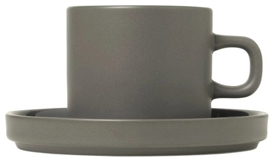 Pilar Coffee Cup With Saucer, 2-Piece Set, Pewter 7oz