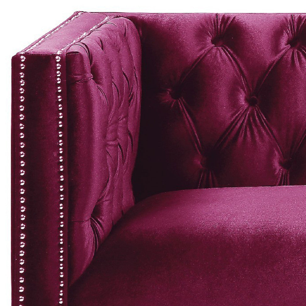 Benzara BM275707 Modern Loveseat, Chesterfield, Acrylic Feet, Burgundy Velvet