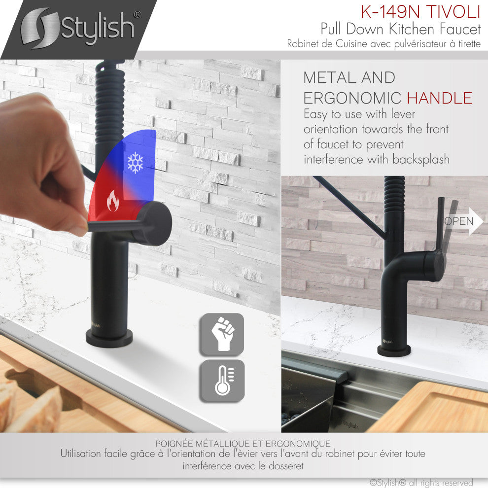 STYLISH Single Handle Pull-Down Dual Mode Kitchen Faucet, Matte Black