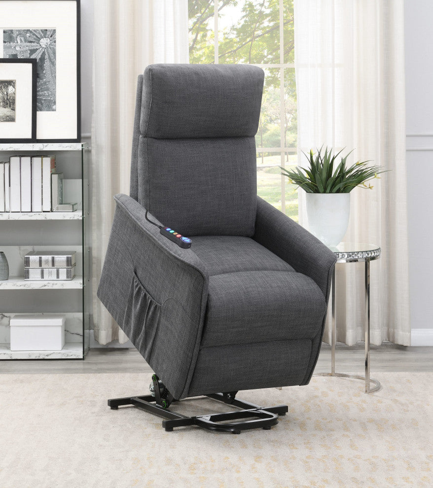 Coaster Herrera Fabric Power Lift Recliner with Wired Remote in Charcoal