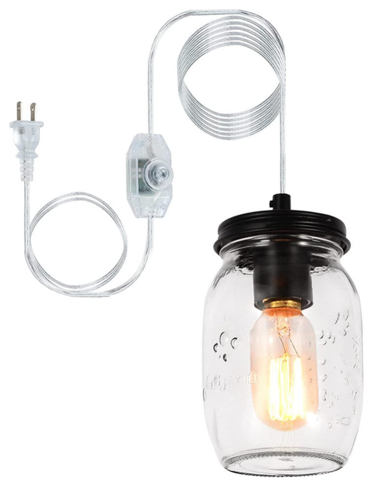 Mason Jar Glass Pendant Light Fixture Plug in Hang Lamp