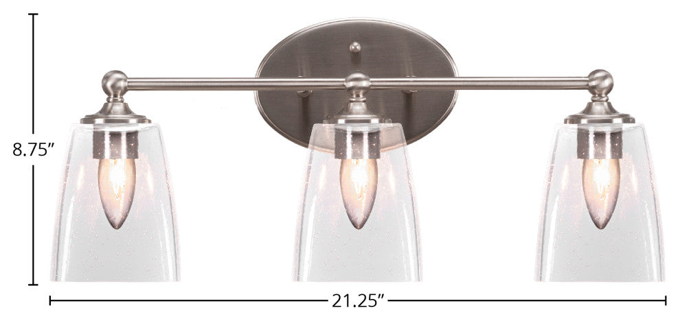 Capri 3-Light Bath Bar, Brushed Nickel/Square Clear Bubble