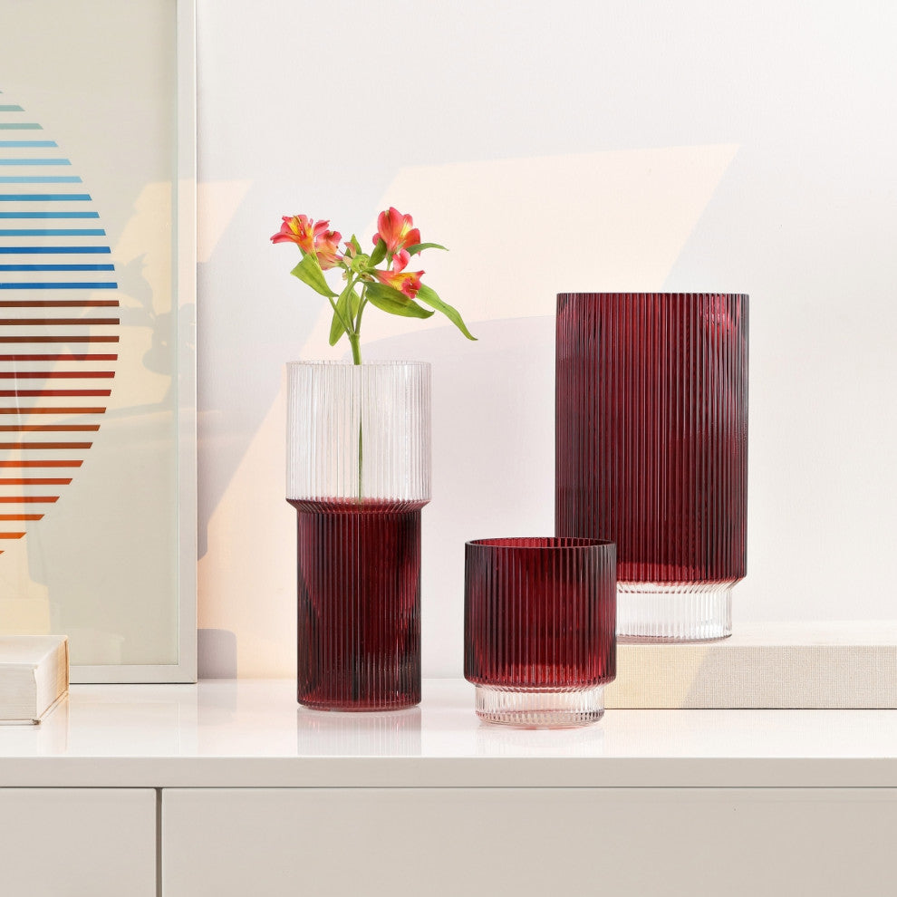 Safavieh Zinc Fluted Glass Vase, Set of 3, Cranberry