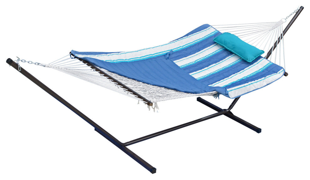 12' Cotton Rope Hammock, Stand, Pad and Pillow Combination