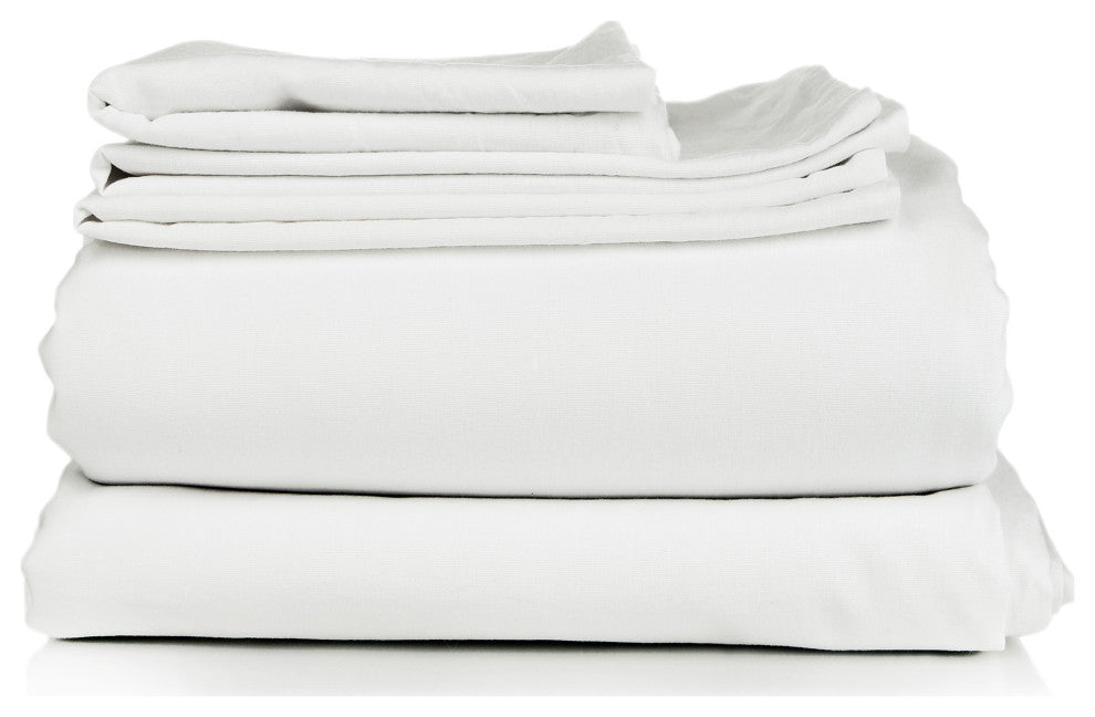 Egyptian Cotton Feel Cool, 4-Piece Sheet Set Deep Pockets, White, Queen