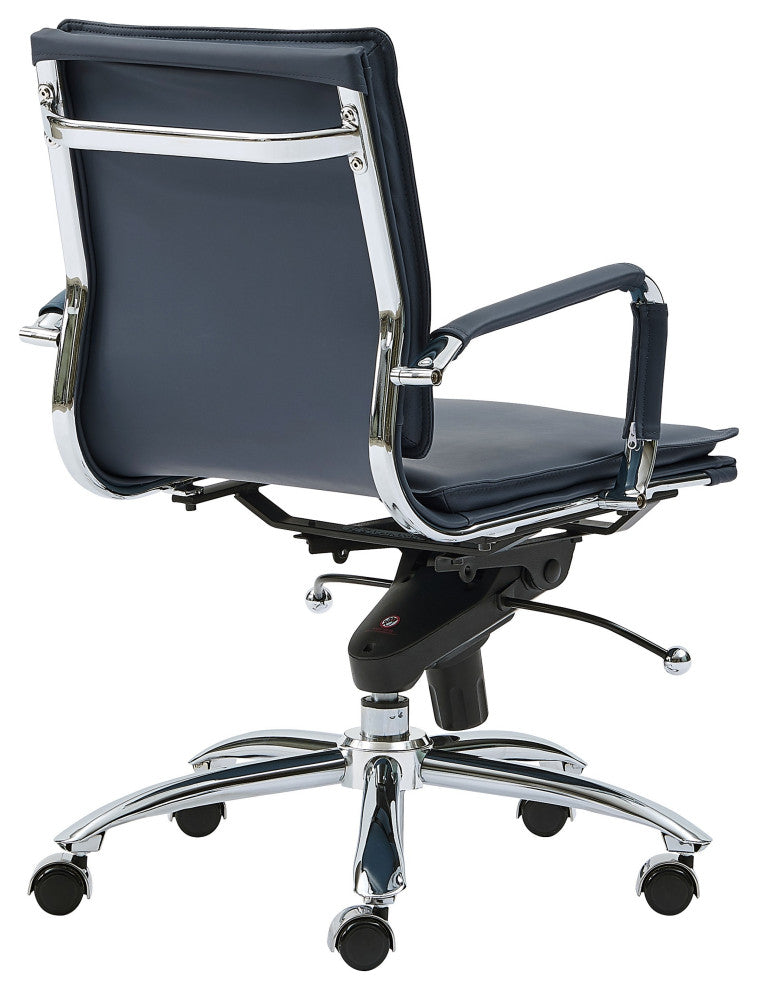 Gunar Pro Low Back Office Chair, Blue With Chromed Steel Base