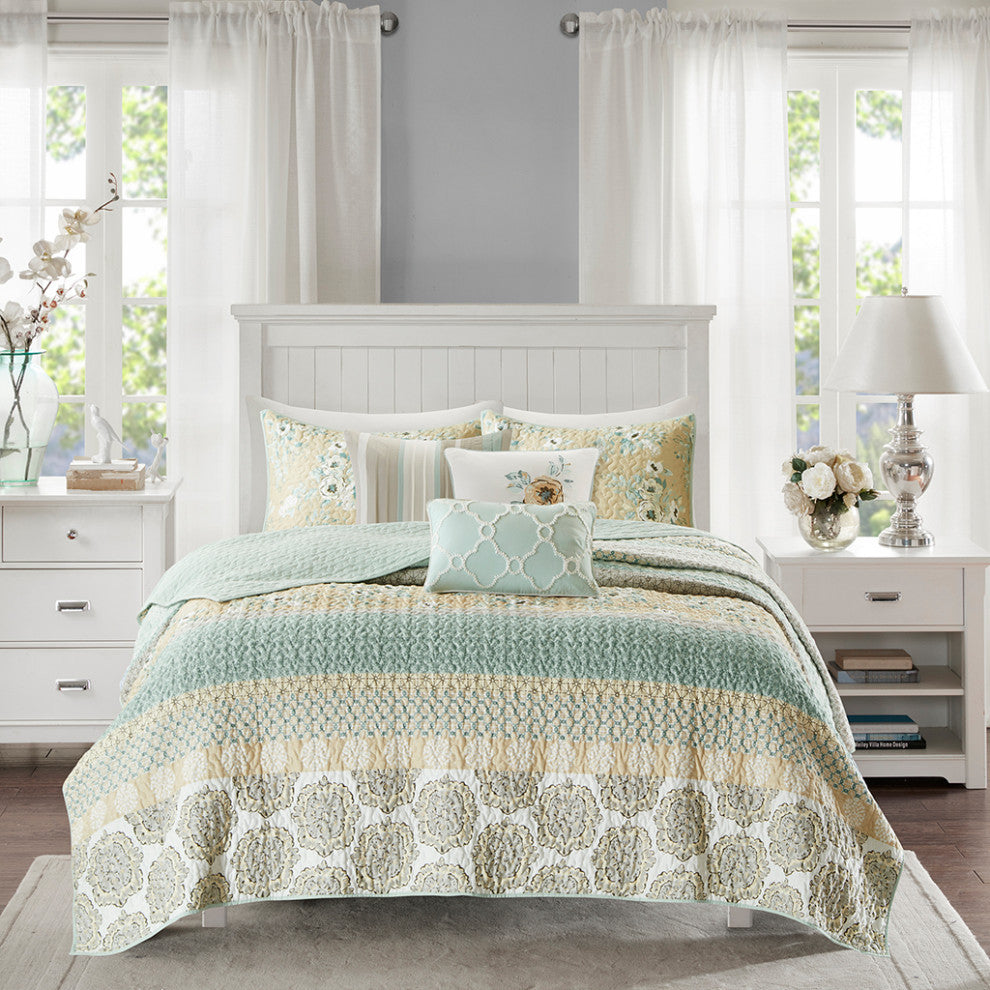 Madison Park Willa Transitional Floral 6-Piece Coverlet Set, Yellow