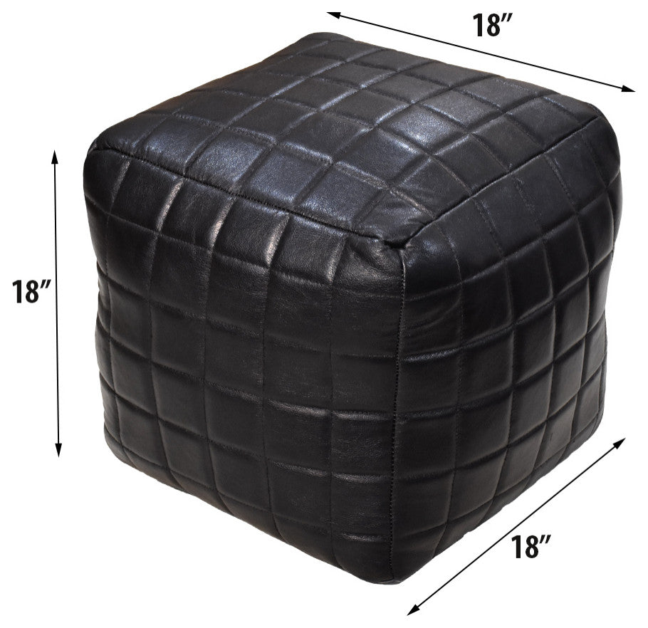 Geometric Handmade Leather Pouf: Stylish & Durable Home Decor Accent