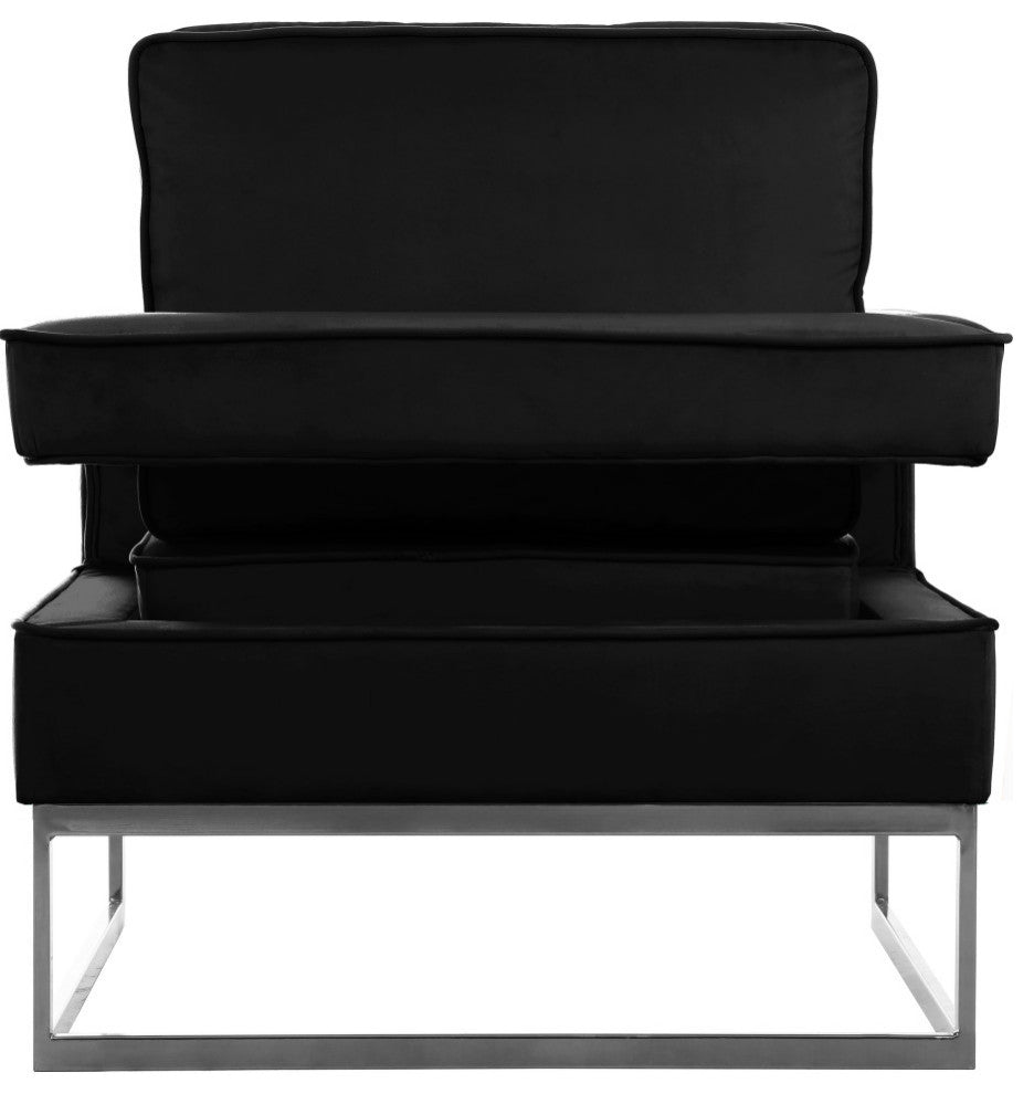 Noah Velvet Upholstered Accent Chair, Black, Chrome Base