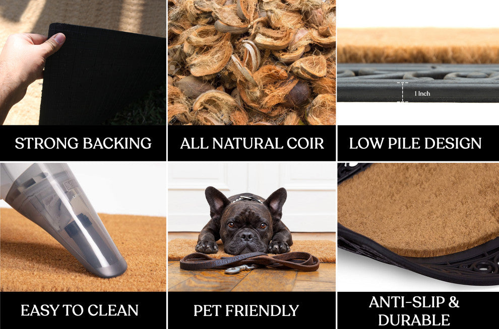 A1HC Picture Frame Natural Rubber and Coir Large Monogrammed Doormat 24"x48", X