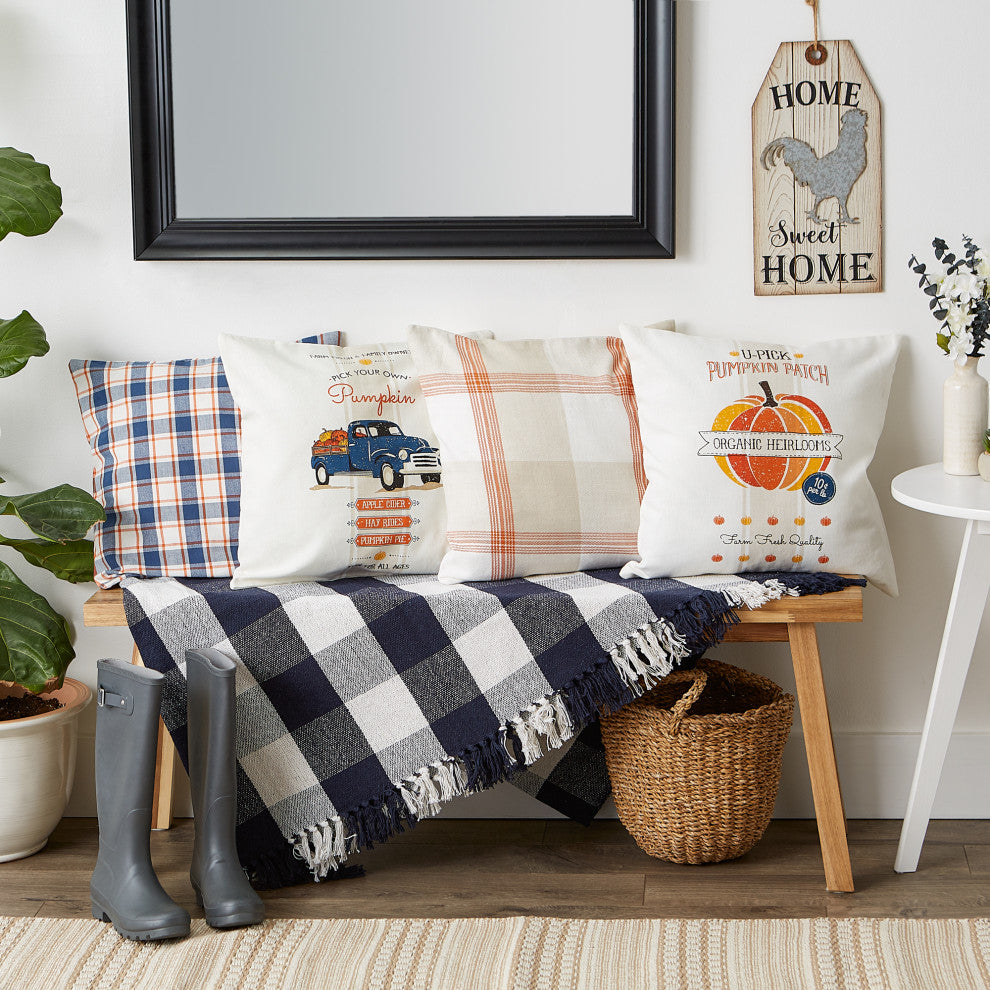 DII Asst Autumn Plaid And Print Pillow Cover 18x18", 4 Piece