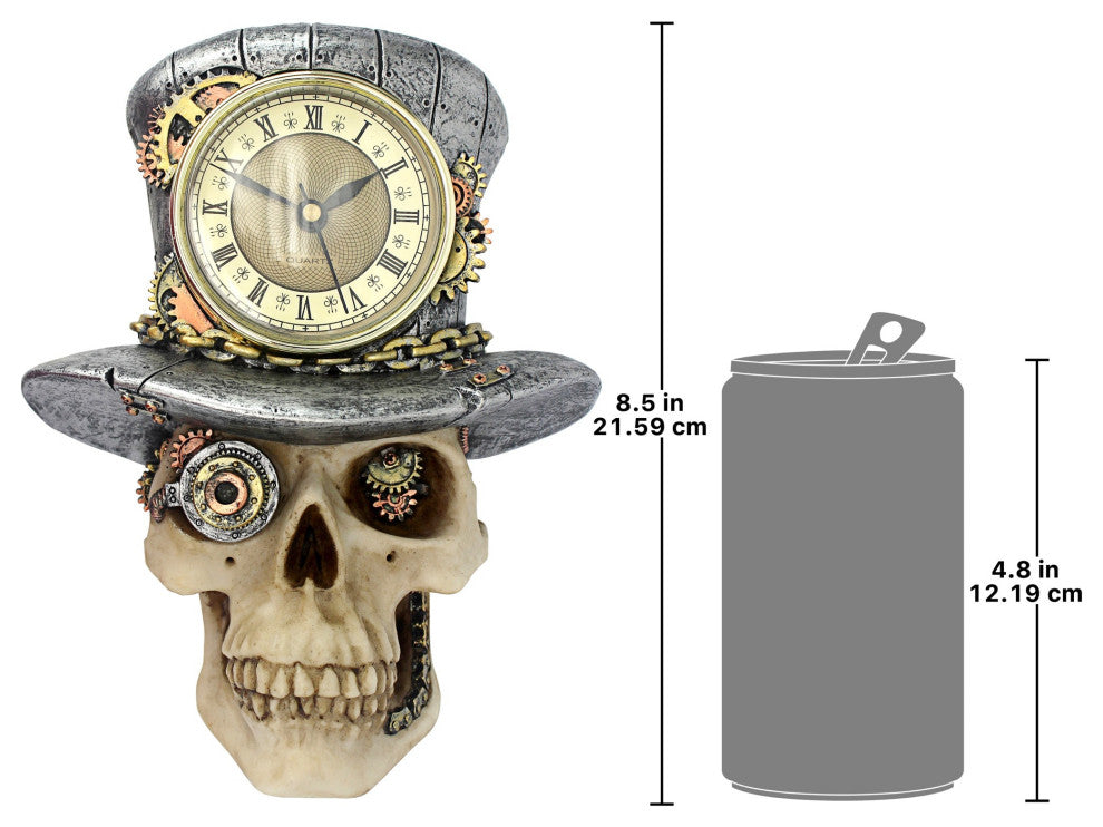 Steampunk Mad Hatter Skull Sculptural Wall Clock