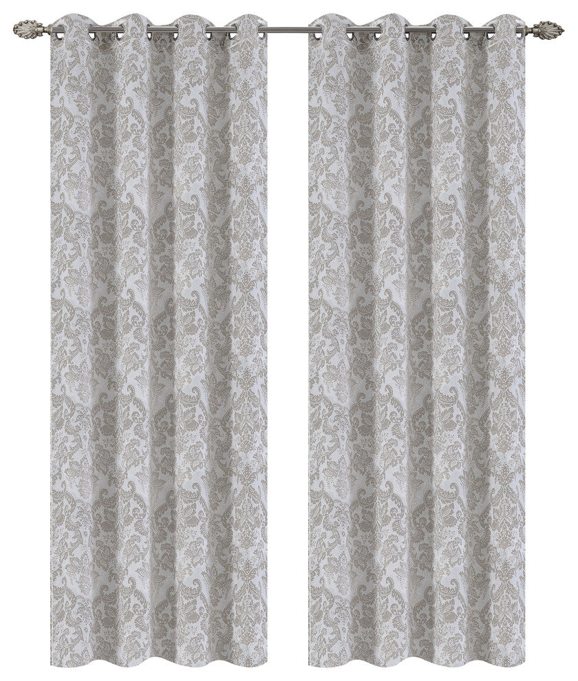 Jacquard Fern Drapery Curtain Panels, Natural, 50"x96", Set of 2
