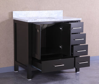 Eviva Aberdeen 36 Transitional Espresso Bathroom Vanity With White Carrera Top