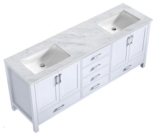 Jacques 80" White DB Vanity, White Carrara Marble Top, Square Sinks, no Mirror