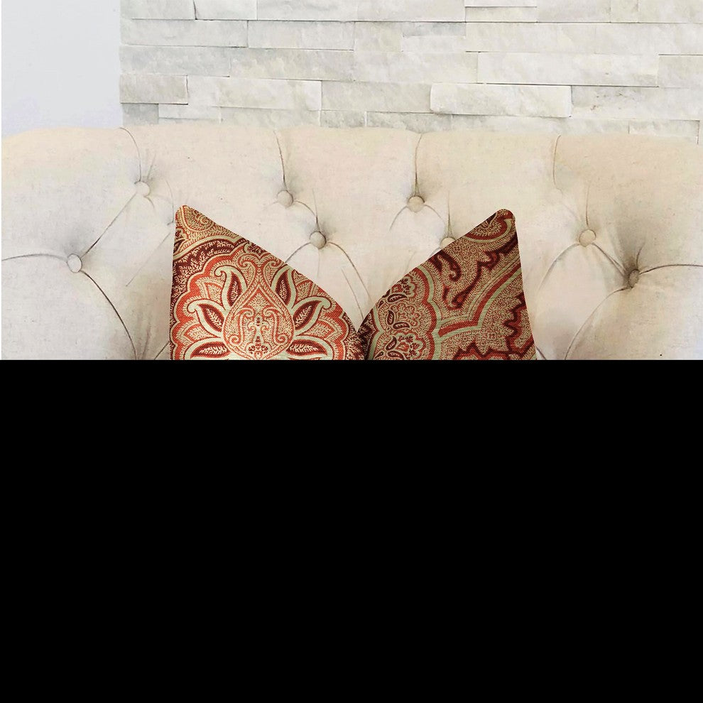 Enchanted Prairie Red and Beige Luxury Throw Pillow, 20"x30" Queen