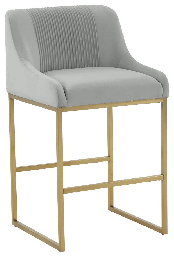 Lisa Pleated Velvet Counter Stool, Gray