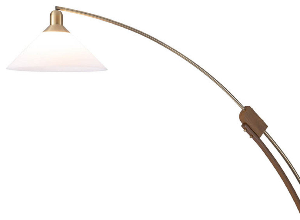 Melmar Arc Floor Lamp - Weathered Brass and Walnut, Dimmer Switch, V-base