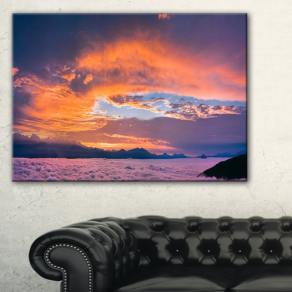 "Bright Panoramic Sunset Over Sea" Extra Large Wall Art Landscape, 40"x30"