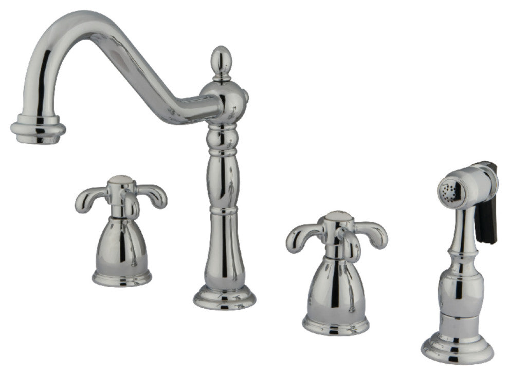 Kingston Brass Widespread Kitchen Faucet With Brass Sprayer, Polished Chrome