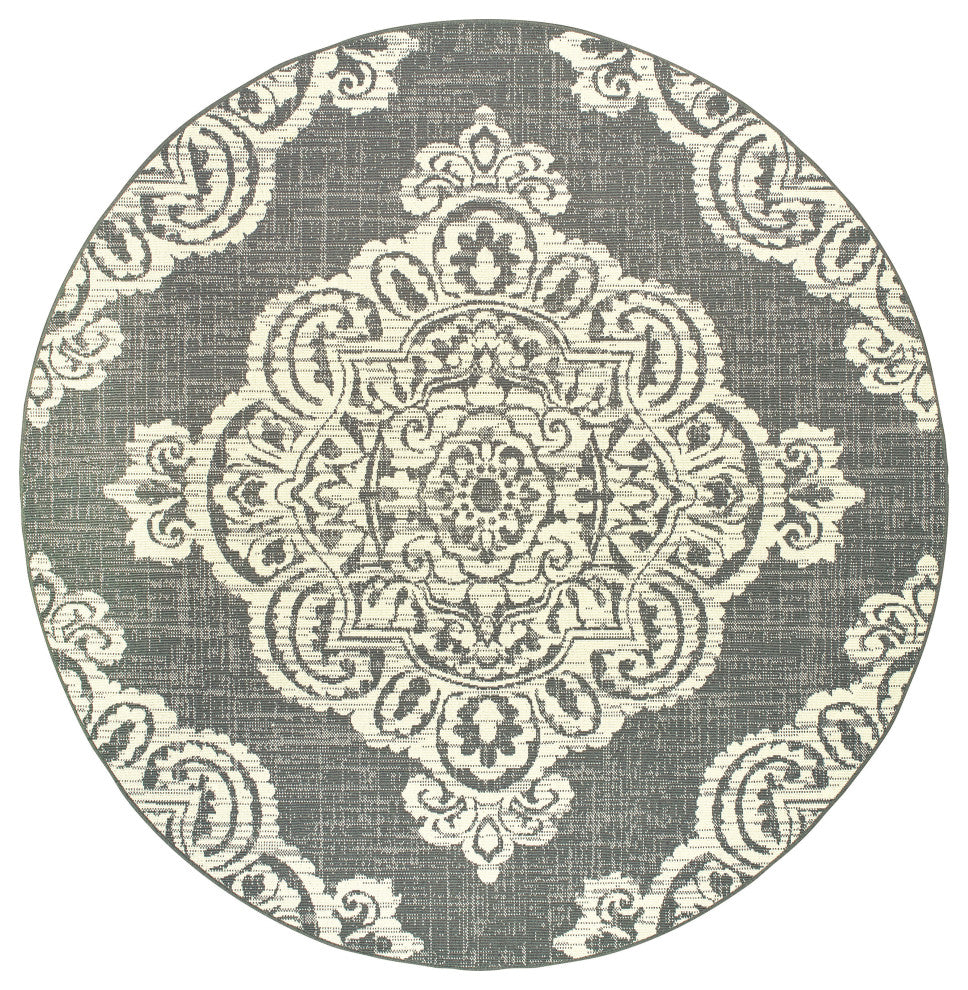 Oriental Weavers Marina Grey/ Ivory Oriental Indoor/Outdoor Rug 7'10" RND