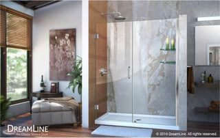 Unidoor 57-58"Wx72"H Frameless Hinged Shower Door, Shelves, Oil Rubbed Bronze