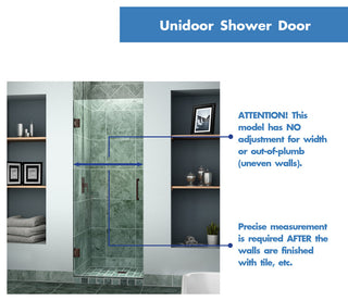 DreamLine Unidoor Frameless Hinged Shower Door, Clear Glass, Oil Rubbed Bronze