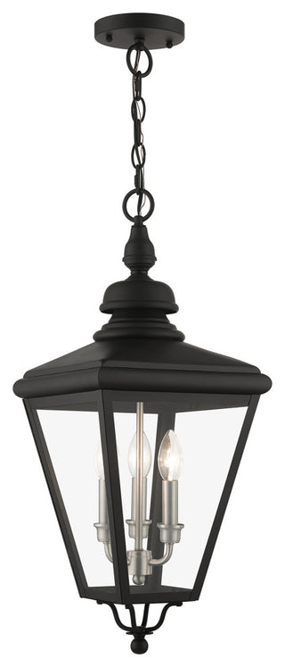 3 Light Black Outdoor Large Pendant Lantern, Brushed Nickel