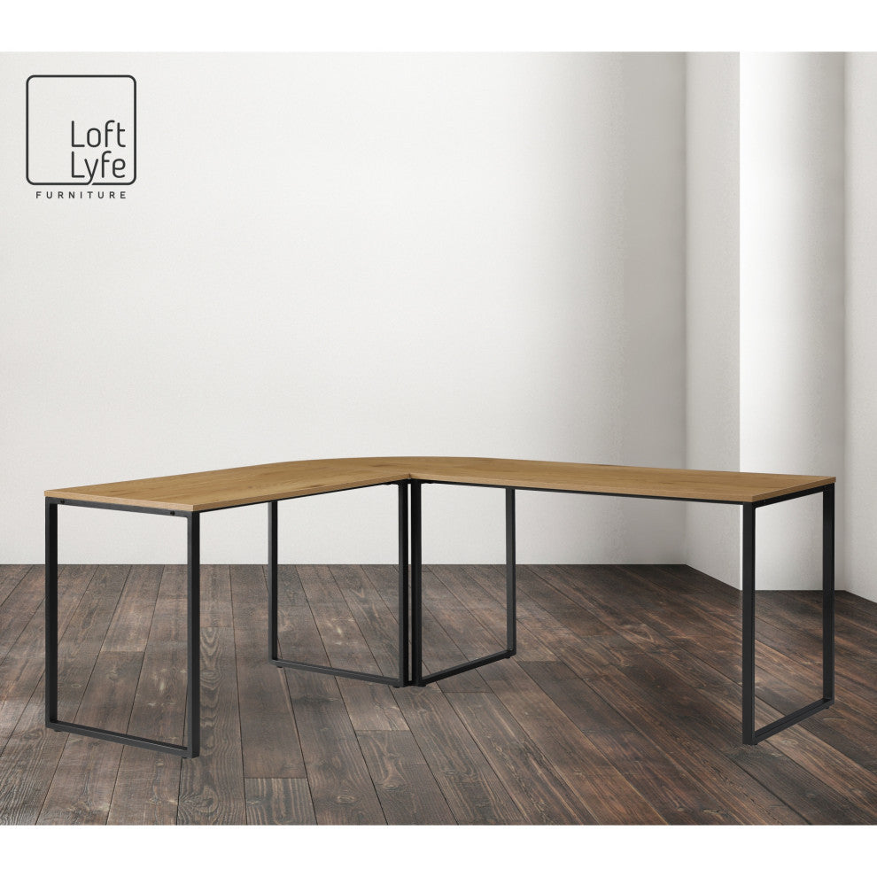 Loft Lyfe Zeus Desk, L-Shaped, Natural/Black