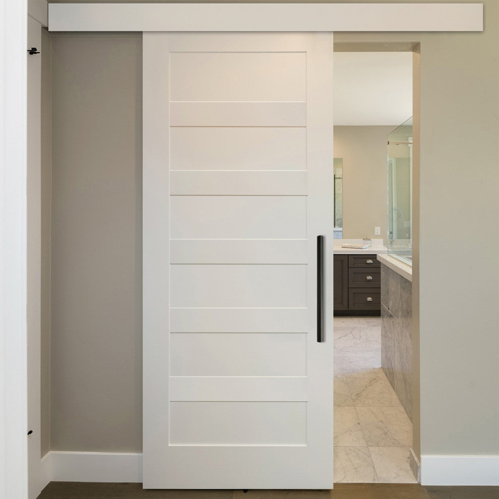 Shaker Wood Sliding Barn Door with 10 different panel designs, Primed White, 36"x84"