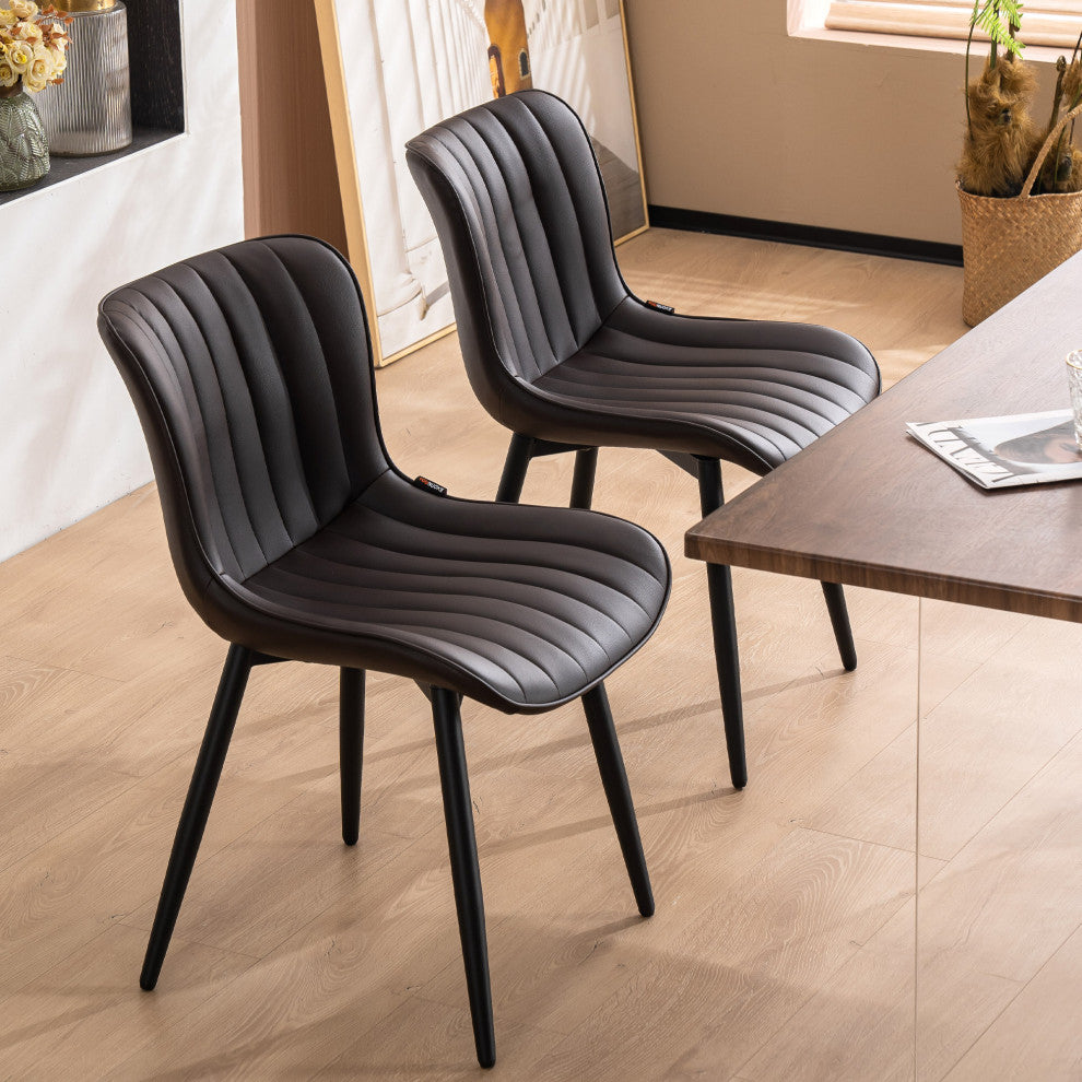 Younike Dining Chair Set of 2, Liner Pattern Faux Leather, Brown