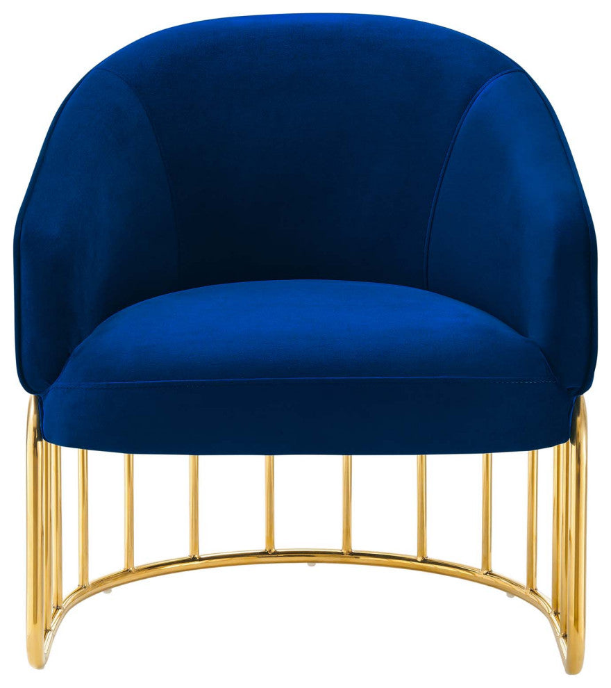 Armchair Accent Chair, Blue Navy, Velvet, Modern, Mid Century Hotel Lounge Cafe