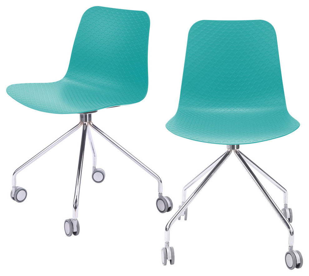 Hebe Series Office Chairs Molded Seat With Chrome Wheel Leg, Set of 2, Turquoise